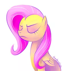 Size: 1200x1383 | Tagged: safe, artist:chimicherrychonga, derpibooru import, fluttershy, pegasus, pony, bust, eyes closed, female, folded wings, mare, serious, simple background, solo, three quarter view, white background, wings