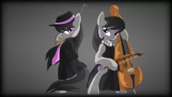 Size: 1920x1080 | Tagged: safe, artist:zedrin, derpibooru import, octavia melody, pony, bipedal, cello, clothes, dress, gun, jewelry, musical instrument, necklace, necktie, pearl necklace, tommy gun