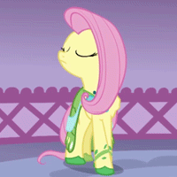 Size: 200x200 | Tagged: animated, clothes, cropped, derpibooru import, dress, eyes closed, fluttershy, gala dress, loop, nodding, one eye closed, safe, screencap, solo, suited for success