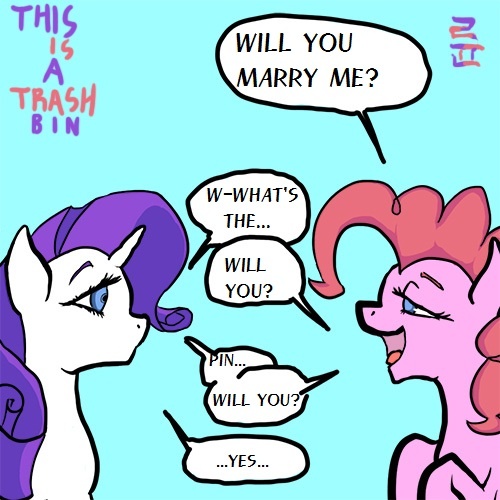 Size: 500x500 | Tagged: artist:lyun, derpibooru import, female, lesbian, marriage proposal, pinkie pie, raripie, rarity, safe, shipping