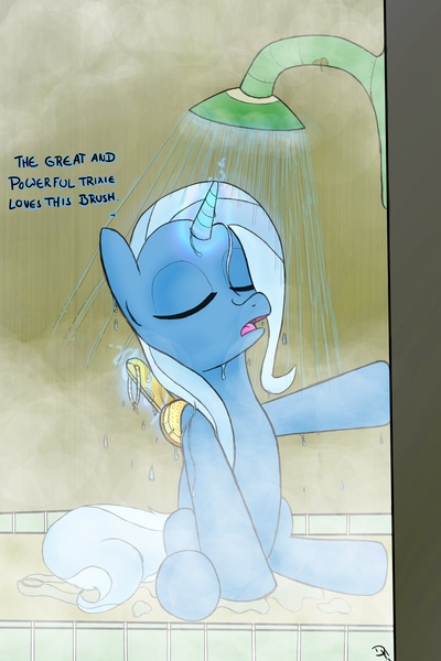 Size: 2000x3000 | Tagged: artist:dennyhooves, derpibooru import, high res, safe, shower, trixie, wet mane