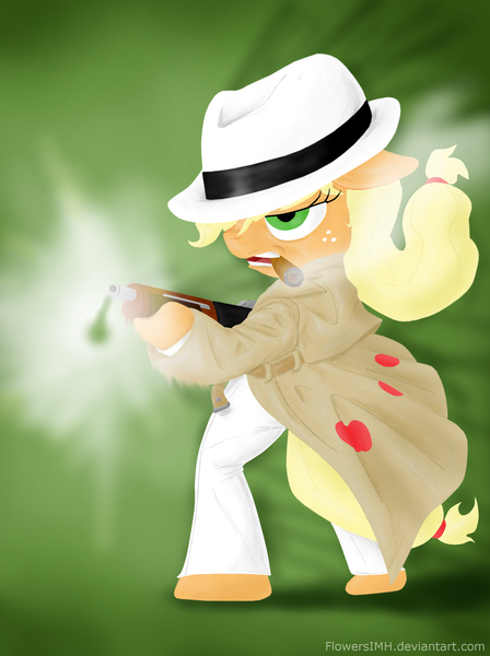 Size: 1936x2592 | Tagged: applejack, artist:flowersimh, derpibooru import, gangster, safe