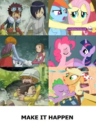 Size: 846x1134 | Tagged: applejack, comparison, derpibooru import, digimon, digimon adventure, digimon adventure 02, dna digivolution, exploitable meme, fluttershy, jogress shinka, make it happen, meta, pinkie pie, rainbow dash, safe, spike, twilight sparkle