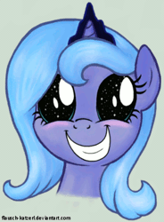 Size: 291x396 | Tagged: safe, artist:flausch-katzerl, derpibooru import, princess luna, pony, animated, cute, eye shimmer, simple background, solo, starry eyes, wingding eyes, woona