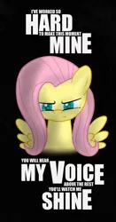 Size: 784x1500 | Tagged: dead source, safe, artist:seabastian, derpibooru import, fluttershy, pegasus, pony, black background, bust, female, full face view, mare, quote, simple background, solo, song reference, spread wings, teary eyes, wings