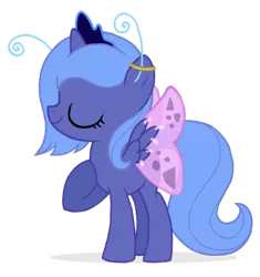 Size: 600x638 | Tagged: safe, artist:flausch-katzerl, derpibooru import, princess luna, pony, butterfly wings, costume, cute, filly, solo, weapons-grade cute, woona