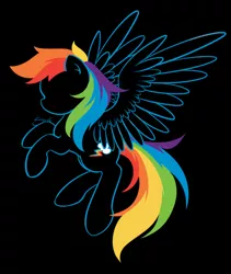 Size: 400x475 | Tagged: safe, artist:secret-pony, derpibooru import, rainbow dash, pegasus, pony, black background, cutie mark, female, hooves, lineart, mare, minimalist, simple background, solo, spread wings, wings