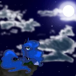 Size: 900x901 | Tagged: artist:sugarcup, cloud, cloudy, derpibooru import, moon, night, princess luna, prone, safe, solo