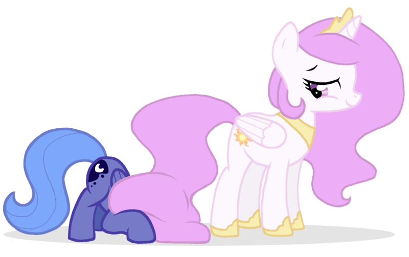 Size: 1323x832 | Tagged: safe, artist:flausch-katzerl, derpibooru import, princess celestia, princess luna, pony, cewestia, cute, filly, lunabetes, woona