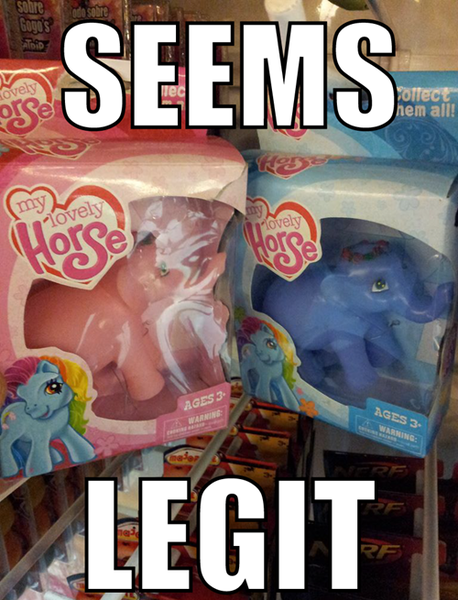 Size: 500x655 | Tagged: bootleg, derpibooru import, elephant, epic fail, fail, father ted, g3, image macro, irl, lunaphant, my lovely horse, photo, pinkiephant, rainbow dash (g3), safe, seems legit, toy, what the hay?, what were you thinking, you had one job, you tried