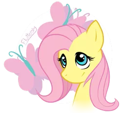 Size: 519x484 | Tagged: safe, artist:mewglethewolf, derpibooru import, fluttershy, pegasus, pony, bust, cutie mark, female, looking up, mare, portrait, simple background, smiling, solo, transparent background