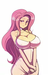 Size: 896x1400 | Tagged: artist:maniacpaint, big breasts, breasts, busty fluttershy, cleavage, clothes, derpibooru import, dress, evening gloves, female, fluttershy, human, humanized, solo, solo female, suggestive