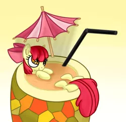 Size: 2177x2108 | Tagged: safe, artist:wolframclaws, derpibooru import, apple bloom, pony, cup of pony, drink, food, high res, micro, solo