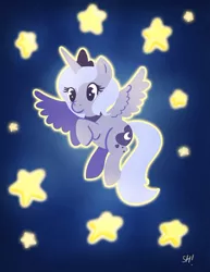 Size: 500x647 | Tagged: dead source, safe, artist:steveholt, derpibooru import, princess luna, alicorn, pony, cutie mark, female, filly, flying, foal, hooves, horn, jewelry, outline, regalia, s1 luna, solo, spread wings, three quarter view, tiara, wings, woona, younger