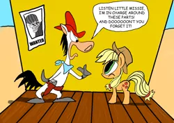 Size: 900x637 | Tagged: applejack, artist:joeywaggoner, crossover, derpibooru import, dick dastardly, frown, glare, hanna barbera, open mouth, quick draw mcgraw, safe, wacky races, wide eyes