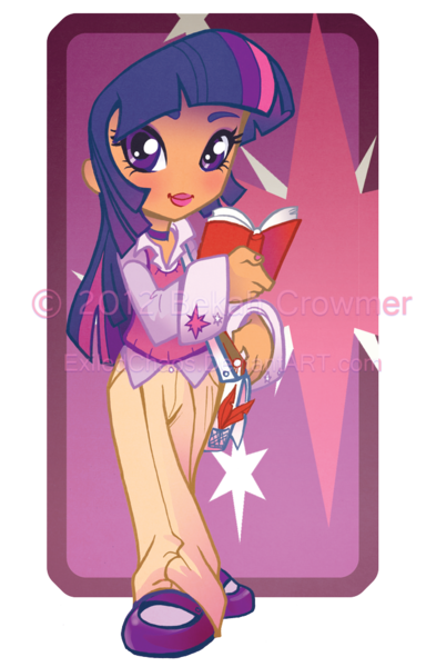 Size: 673x1052 | Tagged: artist:exiledchaos, book, choker, clothes, derpibooru import, humanized, mary janes, pants, safe, solo, sweater vest, twilight sparkle