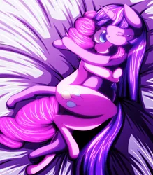 Size: 700x800 | Tagged: safe, artist:c.d.i., derpibooru import, pinkie pie, twilight sparkle, anthro, eyes closed, female, hug, lesbian, pixiv, shipping, twinkie