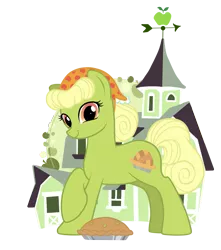 Size: 1053x1191 | Tagged: safe, artist:immortaltanuki, derpibooru import, granny smith, earth pony, pony, apple, apple pie, food, pie, solo, sweet apple acres, young granny smith