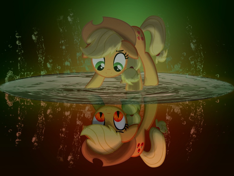 Size: 1600x1200 | Tagged: applejack, artist:metadragonart, derpibooru import, duality, reflection, safe