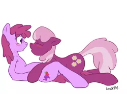 Size: 1744x1292 | Tagged: suggestive, artist:barsikrus, derpibooru import, berry punch, berryshine, cheerilee, earth pony, pony, berrilee, female, imminent kissing, lesbian, mare, shipping
