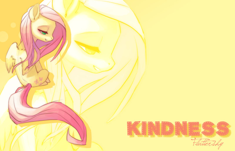 Size: 800x517 | Tagged: safe, artist:sambragg, derpibooru import, fluttershy, pegasus, pony, female, kindness, lidded eyes, looking away, looking down, mare, sitting, smiling, solo, wings, zoom layer