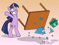 Size: 1280x991 | Tagged: safe, artist:sketchinetch, derpibooru import, twilight sparkle, pony, unicorn, gradient background, jigsaw, puzzle, rage quit, solo, table flip, unicorn twilight