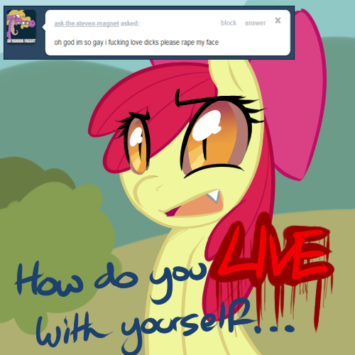 Size: 500x500 | Tagged: apple bloom, artist:florecentmoo, derpibooru import, questionable, racism, racist apple bloom, tumblr, vulgar