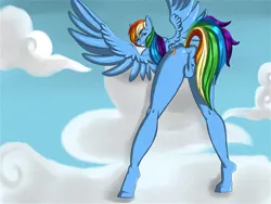 Size: 700x525 | Tagged: anthro, artist:blueink, ass, butt, derpibooru import, female, middle finger, nudity, rainbow dash, solo, solo female, strategically covered, suggestive