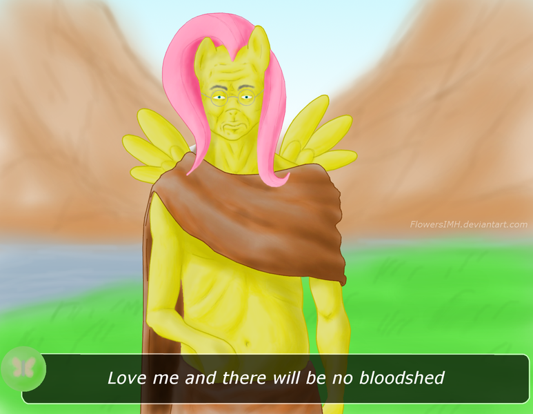 Size: 1500x1165 | Tagged: anthro, artist:flowersimh, civilization, civilization v, crossover, derpibooru import, fluttershy, gandhi, nuclear gandhi, safe