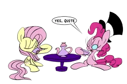 Size: 1349x897 | Tagged: artist:joeywaggoner, derpibooru import, female, flutterpie, fluttershy, hat, lesbian, monocle and top hat, pinkie pie, quite, safe, shipping, tea party