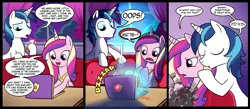 Size: 1500x656 | Tagged: artist:madmax, comic, computer, derpibooru import, laptop computer, porn stash, princess cadance, safe, shining armor