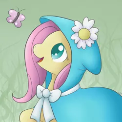 Size: 1000x1000 | Tagged: artist:pdutogepi, butterfly, cloak, clothes, colored pupils, cute, derpibooru import, fluttershy, profile, safe, secret of my excess, shyabetes, solo