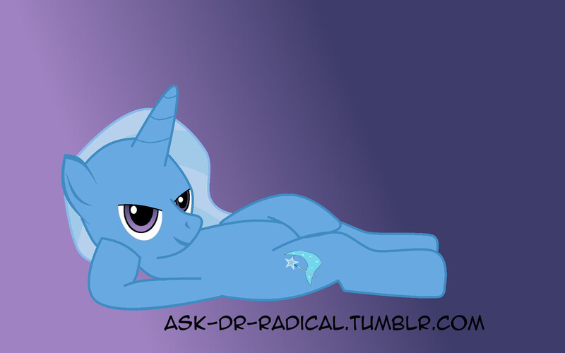 Size: 1280x800 | Tagged: artist needed, safe, derpibooru import, trixie, unicorn, female, looking at you, mare, on back, solo