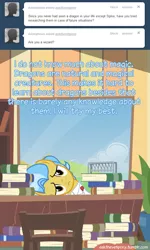 Size: 600x999 | Tagged: artist:adiwan, ask, ask the vet pony, comic, derpibooru import, desk, doctor fauna, dragon, research, safe, tumblr, vet