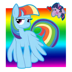 Size: 1000x1000 | Tagged: safe, artist:pauuhanthothecat, derpibooru import, rainbow dash, twilight sparkle, alternate hairstyle, annoyed, egghead dash, female, heart, hilarious in hindsight, lesbian, manebow sparkle, reading rainboom, shipping, twidash