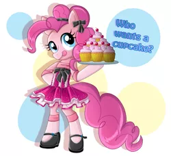 Size: 1925x1752 | Tagged: safe, artist:pauuhanthothecat, derpibooru import, pinkie pie, pony, semi-anthro, bipedal, clothes, costume, cupcake, cute, diapinkes, dress, mary janes, solo, tongue out