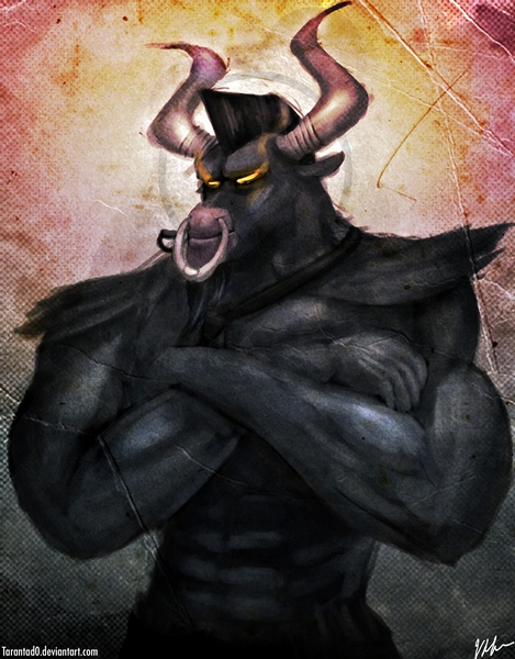 Size: 1800x2304 | Tagged: abs, abstract background, artist:tarantad0, crossed arms, derpibooru import, iron will, male, minotaur, safe, signature, solo