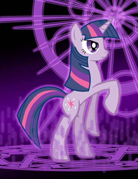 Size: 4250x5500 | Tagged: safe, artist:xain-russell, deleted from derpibooru, derpibooru import, twilight sparkle, pony, unicorn, absurd resolution, female, frown, magic, mare, rearing, solo, unicorn twilight