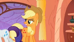 Size: 1280x720 | Tagged: safe, derpibooru import, screencap, applejack, rarity, pony, look before you sleep, female, mare, out of context, plot