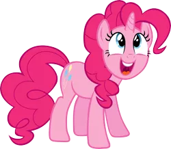 Size: 6000x5233 | Tagged: safe, artist:sapoltop, derpibooru import, pinkie pie, pony, unicorn, absurd resolution, happy, looking up, open mouth, race swap, simple background, smiling, solo, this will end in tears, transparent background, vector, xk-class end-of-the-world scenario