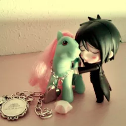 Size: 400x400 | Tagged: artist:kamkam2828, black butler, derpibooru import, g3, human, irl, nendoroid, peppermint, photo, safe, sebastian michaelis, toy