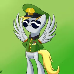 Size: 900x900 | Tagged: safe, artist:paradigmpizza, deleted from derpibooru, derpibooru import, derpy hooves, pony, bipedal, general derpy, green background, simple background, solo, sunglasses