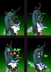 Size: 1000x1413 | Tagged: semi-grimdark, artist:omny87, derpibooru import, queen chrysalis, shining armor, changeling, changeling queen, pony, unicorn, bendy straw, blushing, brain drain, burp, changeling feeding, comic, cute, cutealis, drinking straw, female, green tongue, grimcute, heart, image, jpeg, looking at you, love, male, mind control, shining chrysalis, signature, slice of life, stallion, stallion in distress, straight, straw, tongue out