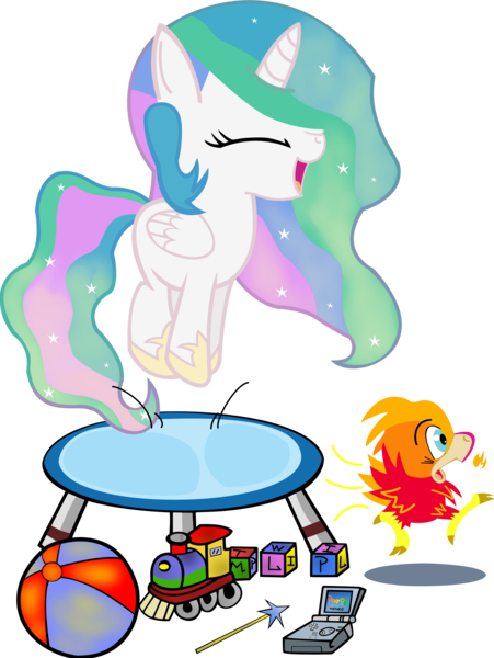 Size: 2325x3090 | Tagged: artist:shakamu, cewestia, derpibooru import, filly, high res, philomena, phoenix, princess celestia, safe