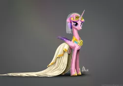 Size: 2480x1748 | Tagged: safe, artist:hakonmarcus, derpibooru import, princess cadance, alicorn, pony, a canterlot wedding, alternate hairstyle, clothes, cute, cutedance, dress, female, flower, flower in hair, looking at you, mare, rose, smiling, solo, wedding dress