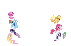 Size: 1600x1030 | Tagged: amputee, applejack, derpibooru import, fim logo, fluttershy, hubworld, legless, limbless, mane seven, missing limb, my little pony logo, official, pinkie pie, rainbow dash, rarity, safe, simple background, spike, torticollis, transparent background, twilight sparkle, twilight stumple, vector, wingless