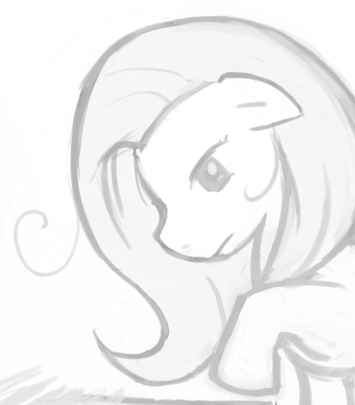 Size: 500x571 | Tagged: artist:luna-sedata, derpibooru import, fluttershy, monochrome, safe, solo