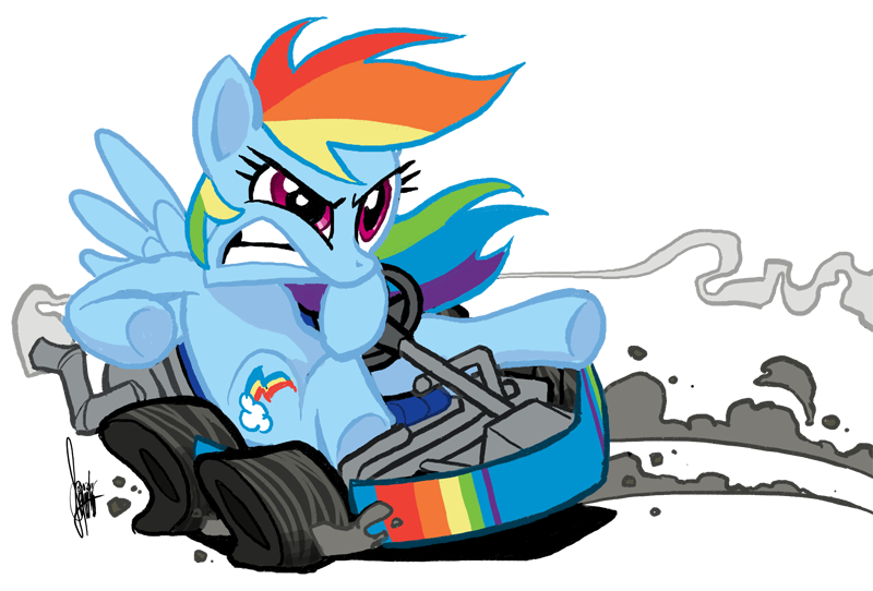 Size: 800x542 | Tagged: angry, artist:theartrix, car, derpibooru import, drifting, go kart, go-kart, gritted teeth, kart, mario kart, ponykart, racer, racing, rainbow dash, safe, smoke, solo, underhoof, windswept mane