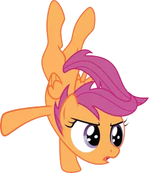 Size: 3286x3822 | Tagged: artist:justablankflank, derpibooru import, handstand, high res, open mouth, safe, scootaloo, simple background, solo, transparent background, upside down