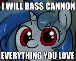 Size: 720x585 | Tagged: artist:valcron, bass cannon, derpibooru import, image macro, safe, solo, vinyl scratch